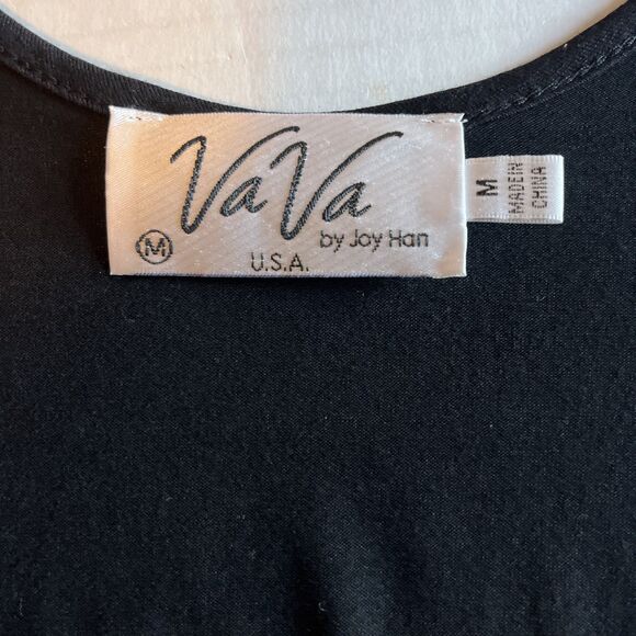 VaVa by Joy Han USA Top Women’s M Black Tank Lace Crochet Trim Beige Fringe Chic - Picture 3 of 8